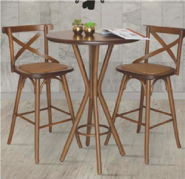 Banqueta X c/ Assento Rattan RC94-1 e Mesa Bistro Tulipa | Rossil