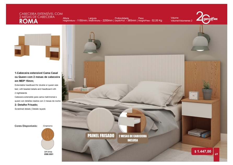 Cabeceira Extensível c/ 02 Mesas de Cabeceiras Roma | Genialflex : Venda -50% 0325