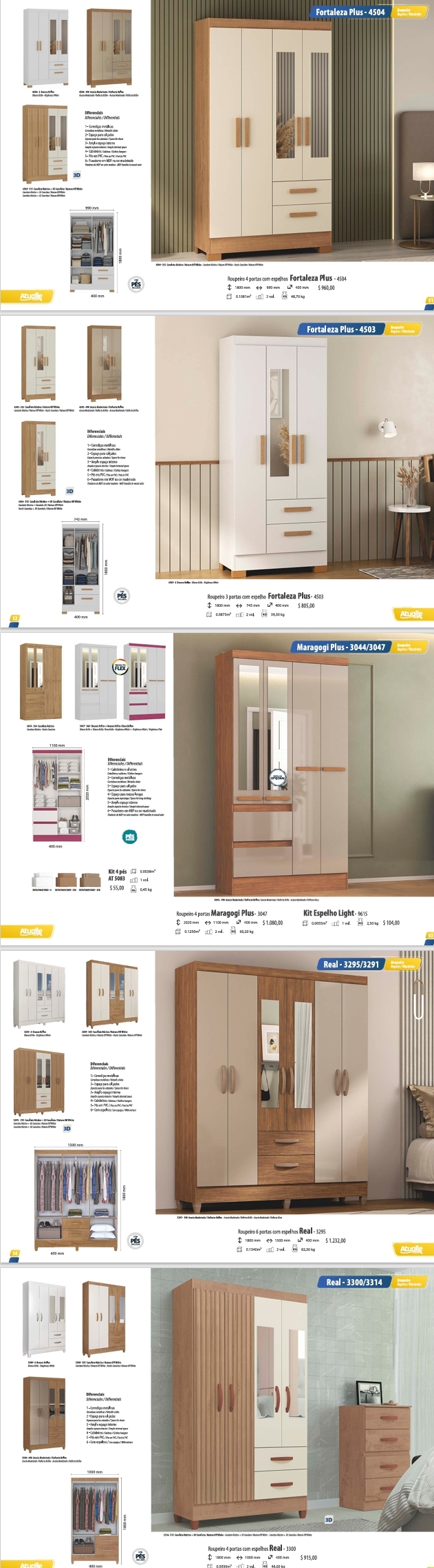 Roupeiros | 4504 - 4503 - 3044 - 3047 - 3295 - 3291 - 3300 - 3314 | Venda: -40% | Atualle 0725