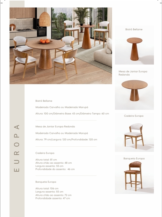 Linha Europa | Cadeira + Mesa de Jantar + Bistrô + Banqueta | Sol Móveis 0725