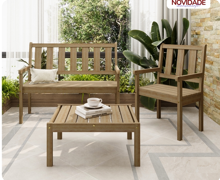 Linha Jardim | Mesa De Centro Vegas + Banco Vegas 1 Lug. + Banco Vegas 2 Lug. | Consulte Valores E Dimensões Na Descrição | Meneghetti 