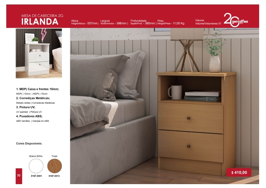 Mesa de Cabeceira Irlanda | Genialflex : Venda -50% 0325