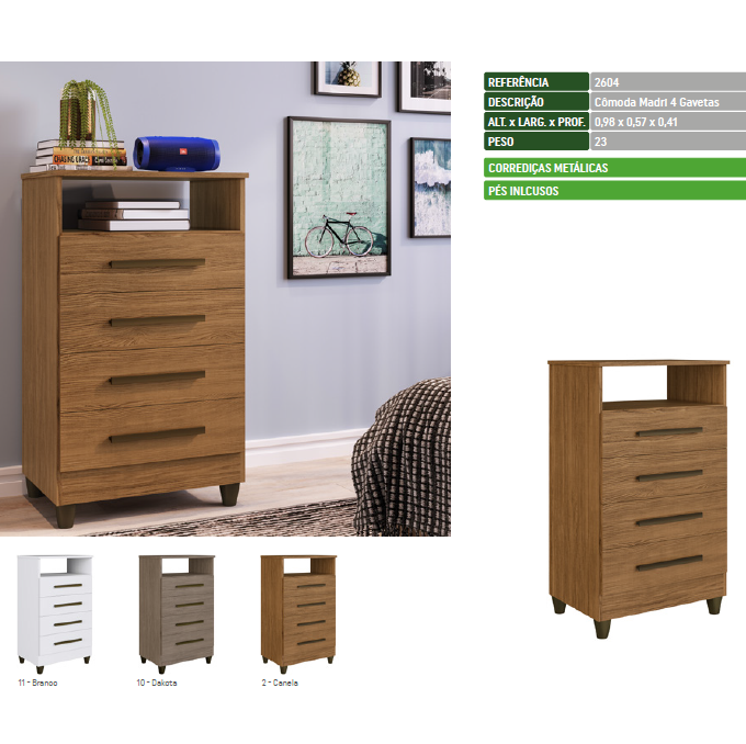 Cômoda Madri 4 Gavetas 58 | 2604 | Faimec Móveis