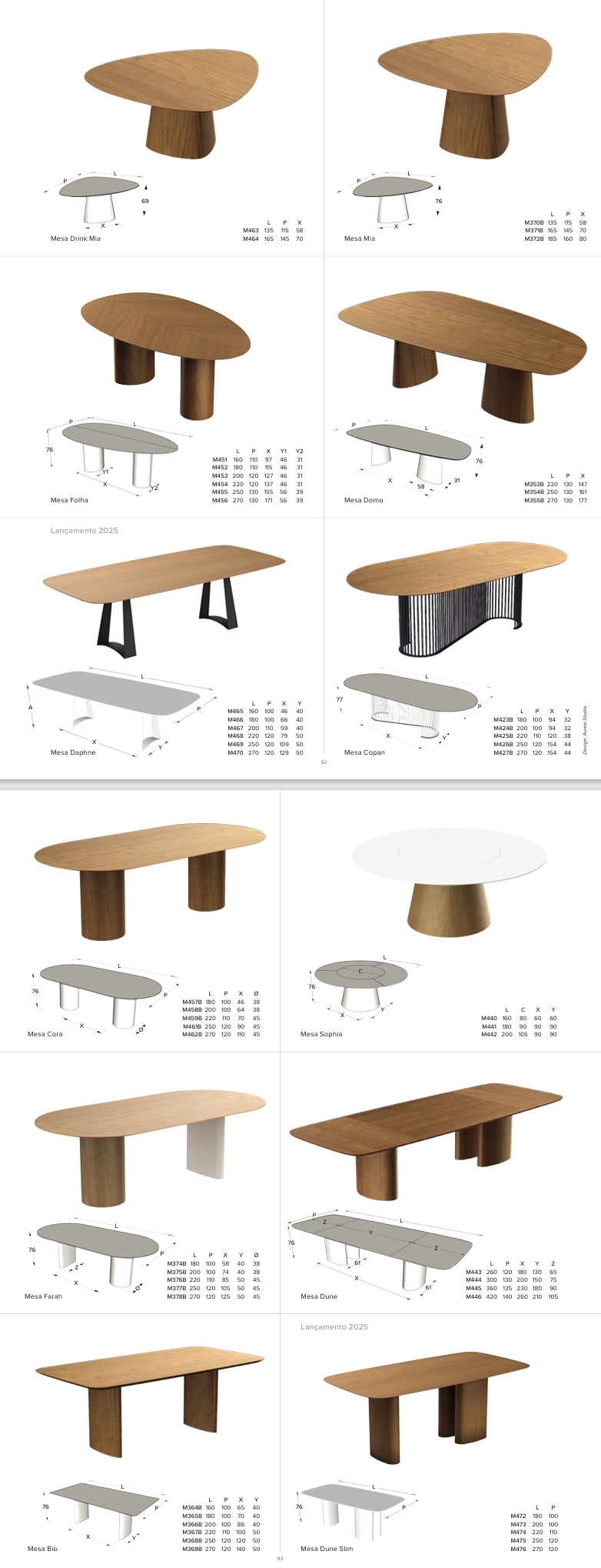 Mesas | Mia - Folha - Domo - Daphne - Copan - Cora - Sophia - Farah - Dune - Bio - Dune | J MARCON 0425