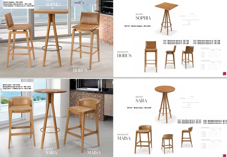 Conjunto Bistrô | Bistrô Sophia + Banqueta Horus | Bistrô Sara + Banqueta Maisa | Ferrati 0525