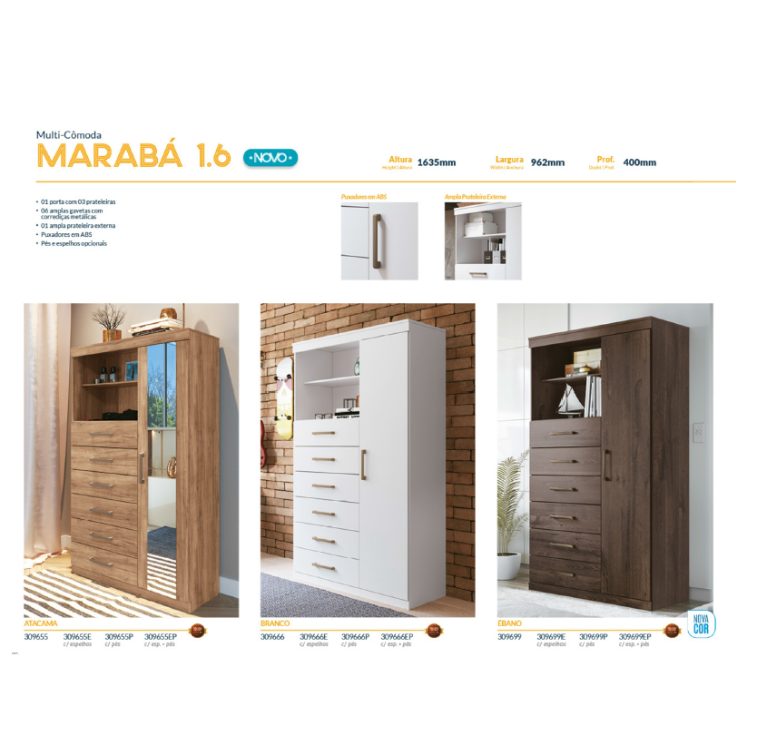 PREÇO + BARATO DO BRASIL | Multi-Cômoda Marabá 1.6 1 Porta 6 Gavetas | 309655 | Santos Andirá