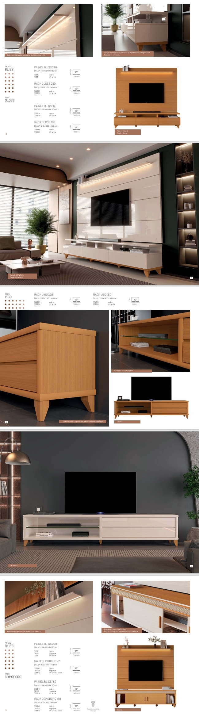 Linha Maderatto | Painel Bliss - Rack Gloss - Vigo - Comodoro | EDN