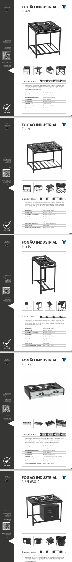 Fogão Industrial | FI 430 - FI 630 - FI 230 - FIE 230 -NFFI 630-2 | Venax 0525