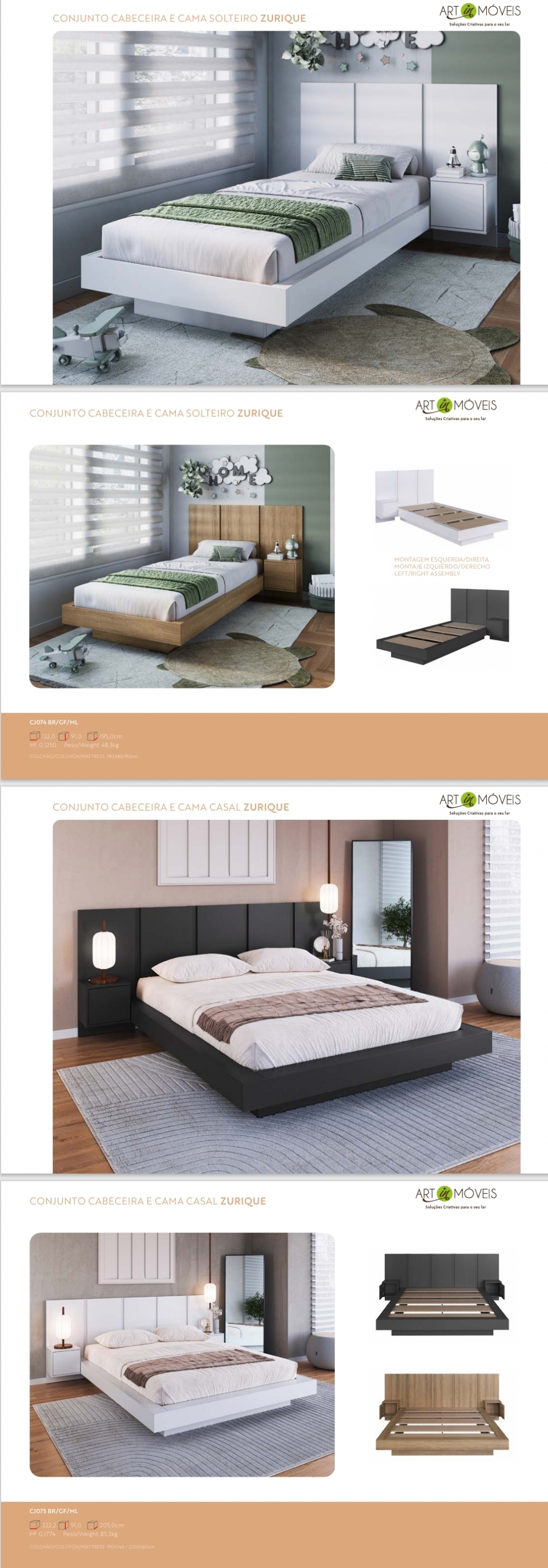 Conjunto Cabeceira e Cama Zurique | CJ074 - CJ075 | Art in Móveis 0825