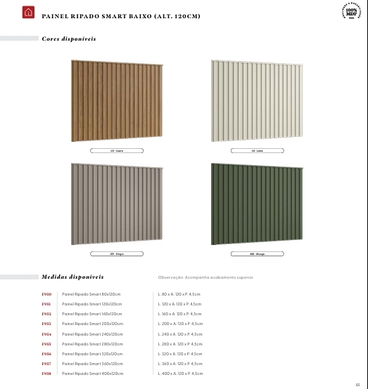 Painel Ripado Smart Baixo | F950 - F951 - F952 - F953 -F954 - F955 -F956 - F957 - F958 | Decorline 0425