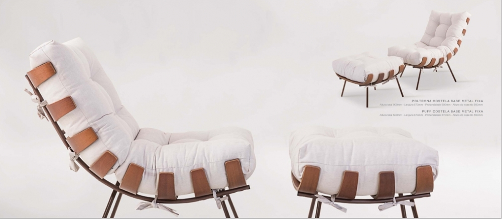 Poltrona Costela Base Metal Fixa + Puff | Muller Elegant 0726