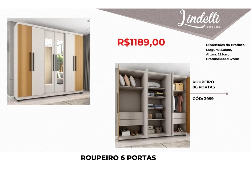 Roupeiro 06 Portas | 3959 | Lindelli | Venda: +50% 0525
