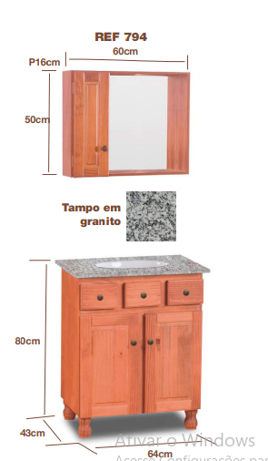 PREÇO + BARATO DO BRASIL | Kit Banheiro 0,64m c/gav cuba granito normal | ref 794 | ZN Móveis 