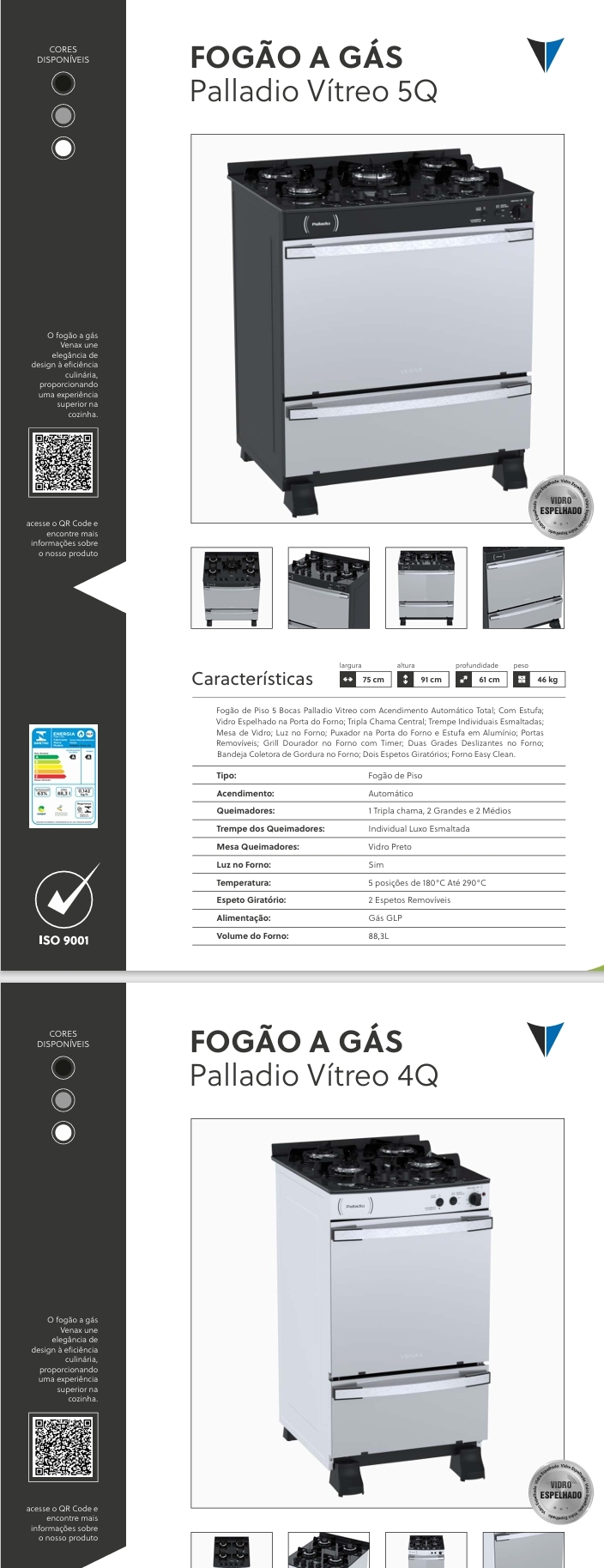 Fogão a Gás | Palladio Vítreo | Venax 0525