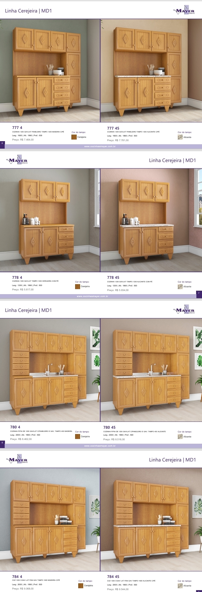 Linha Cerejeira MD1 | Cozinhas Compactas |  777 4 - 777 45 - 780 4 - 780 45 - 784 4 - 784 45 | Venda: -70% | Mayer 0525