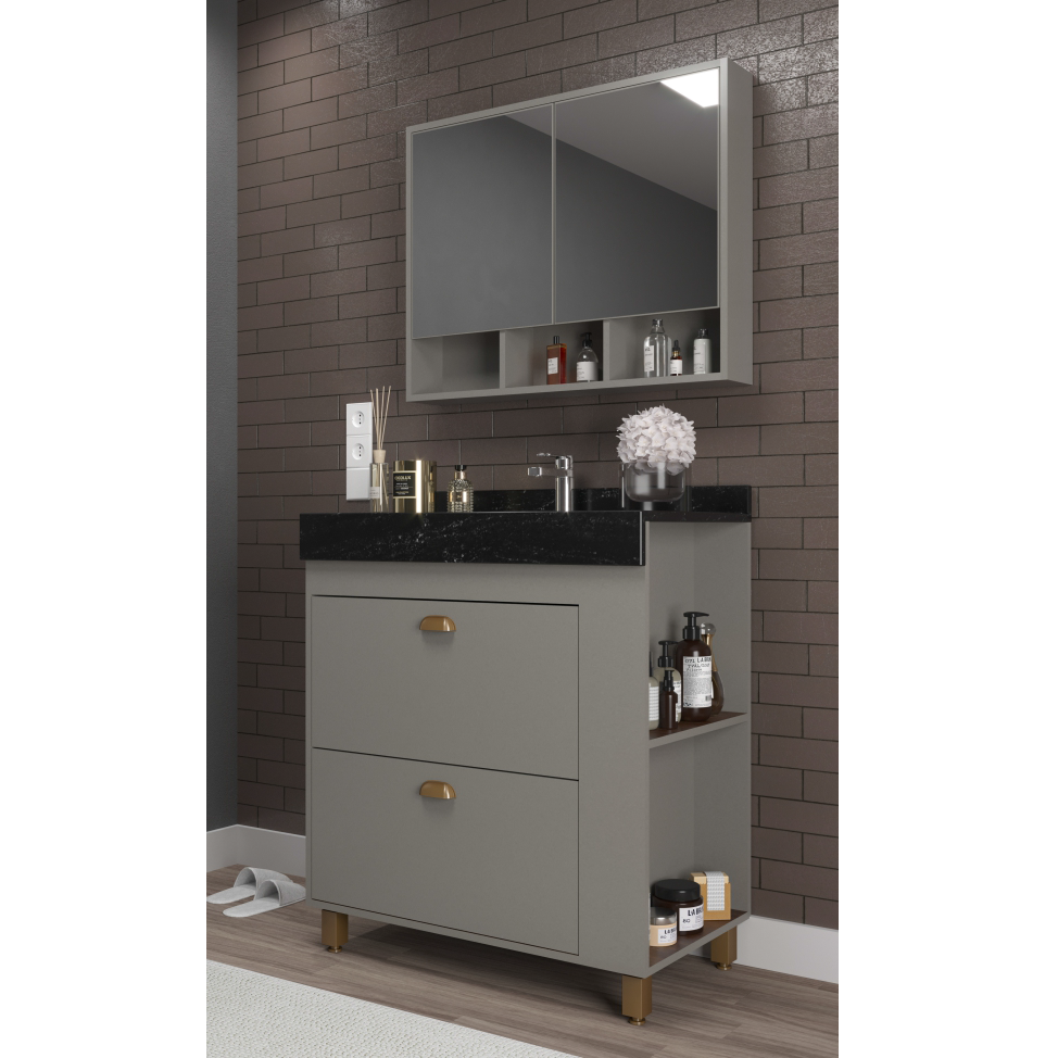Conjunto Gabinete E Espelheira Amsterdãm 80 | Belizze