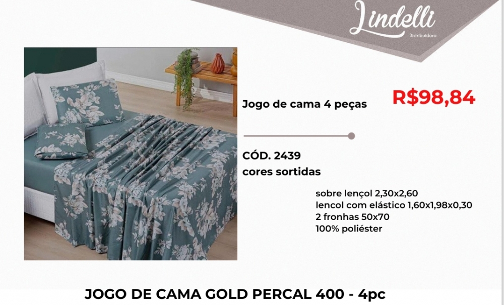 Jogo cama casal 4 peças | Lindelli Venda: +50% 0825