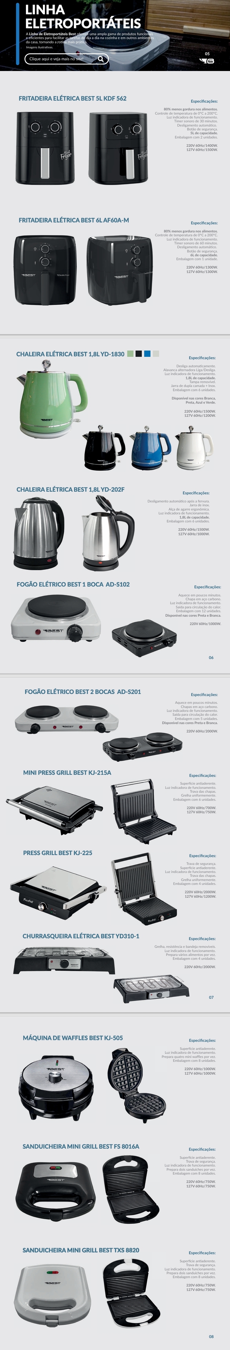 Linha Eletroportáveis | Fritadeira - Chaleira - Fogão - Mini Press Grill - Press Grill - Churrasqueira - Máquina de Waffles - Sanduicheira | Best 0425