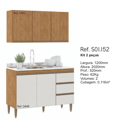 Cozinha Modulada Sabrina c/02 Peças | S01.152 | Soluzione 0226