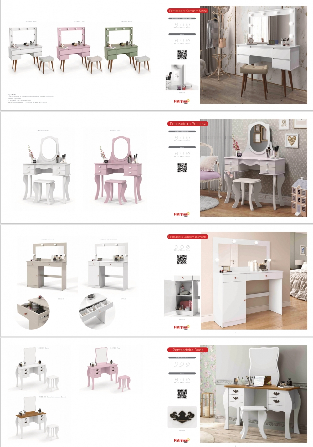 Penteadeiras | Camarim Strass -   Princesa - Camarim Diamante -  Duda - Camarim Mel - Camarim Eloá | Patrimar | 0425