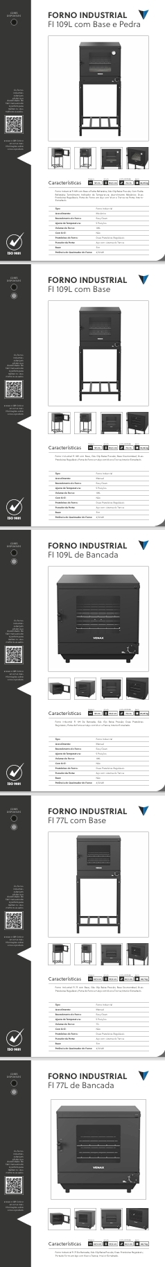 Forno Industrial | FI 109L com Base e Pedra - FI 109L com Base - FI 109L de Bancada - FI 77L com Base - FI 77L de Bancada | Venax 0525