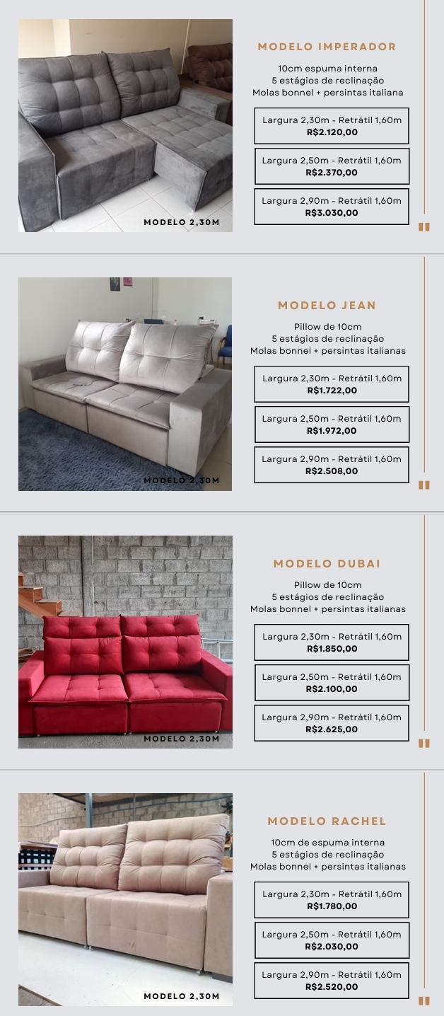 Estofados | Imperador - Jean - Dubai - Rachel | Confidare | Venda: +50% 0525