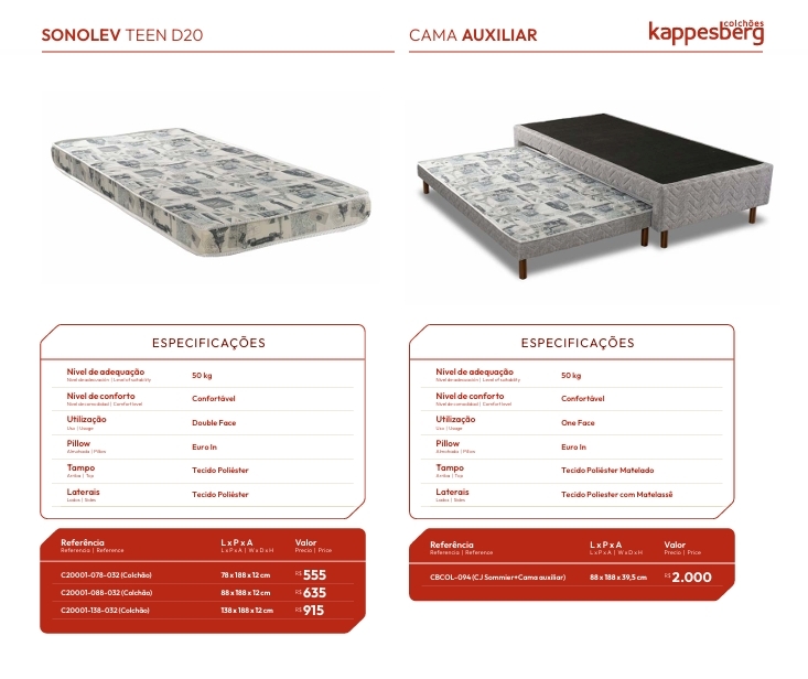 Cama Auxiliar | Colchão Sonolev | Venda: -62% Kappesberg Colchões 0525