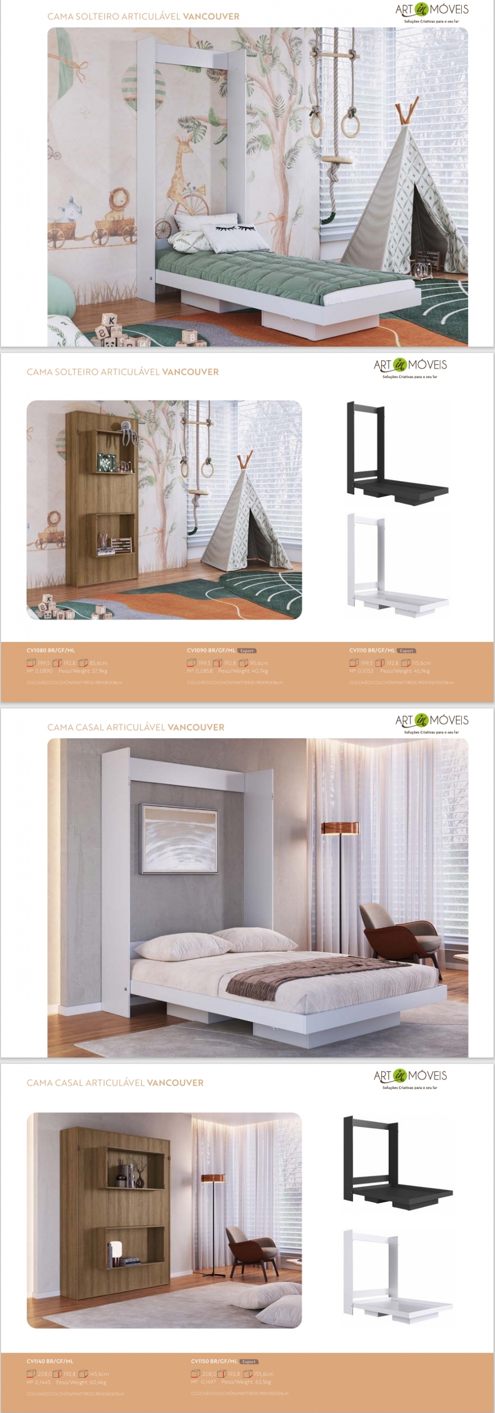 Cama Articulável Vancouver | Casal e Solteiro | CV1080 - CV1090 - CV1110 - CV1140 - CV1150 | Art in Móveis 0825