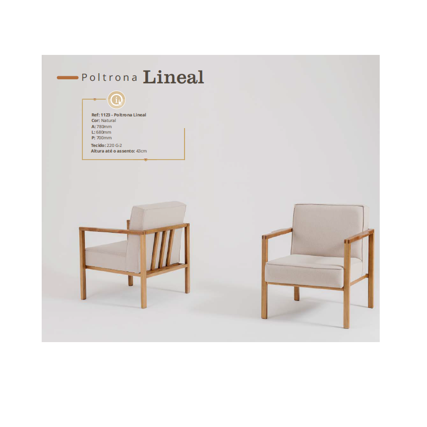 PREÇO + BARATO DO BRASIL | Poltrona Lineal - Pé Madeira | 1123 | Volttoni Móveis Contemporâneos