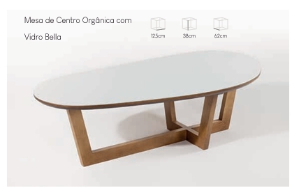Mesa De Centro Orgânica C/Vidro Bella | Sol Móveis 0526