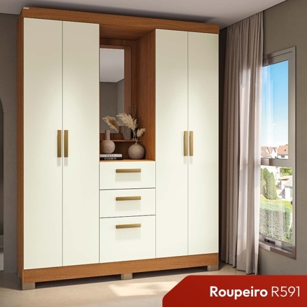 Roupeiro 5 Portas c/ Espelho 160 | R591 | Kappesberg Móveis 0226