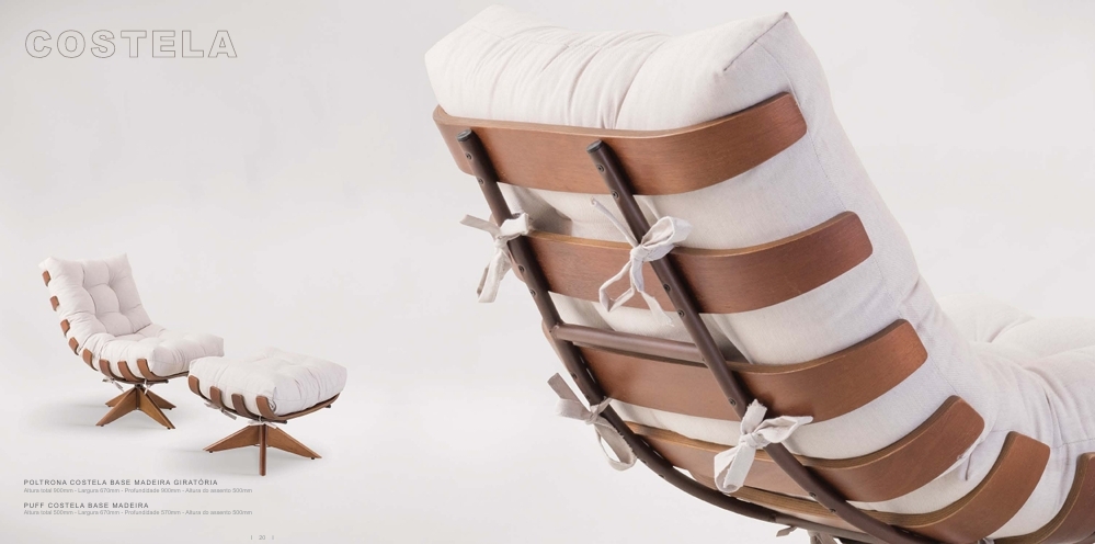 Poltrona Costela Base Madeira Giratória + Puff | Muller Elegant 0726