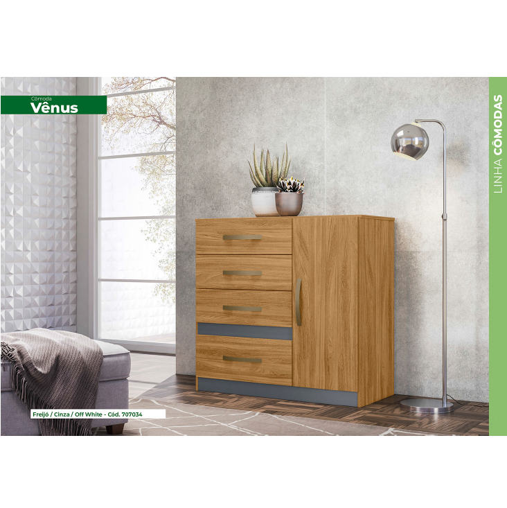 PREÇO + BARATO DO BRASIL | Cômoda Vênus 1 Porta E 4 Gavetas | L 0,97 | Moval 