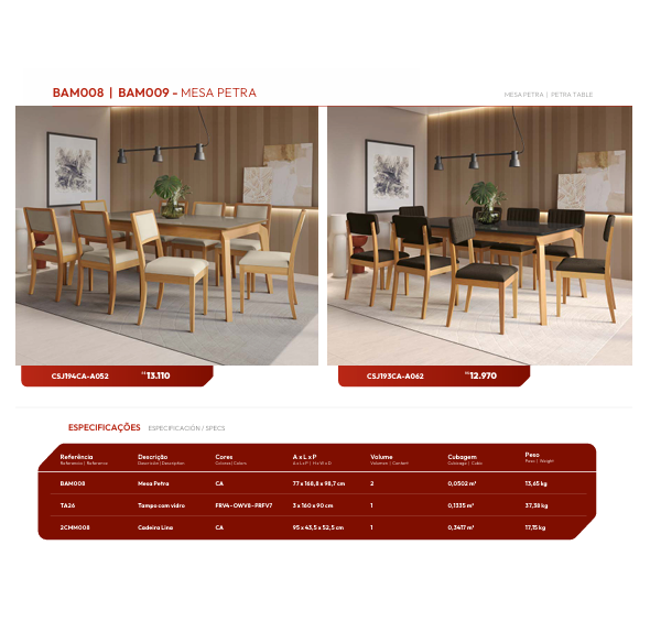 Mesas | Petra - Mira - Elma - Duna | Venda:  -62% Kappesberg Sala de Jantar Premium 0925