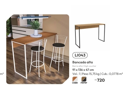 Bancada Alta | LI043 | Venda: -65% | Kappesberg Crome | 0525