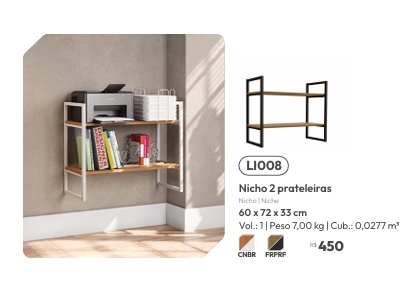 Nicho c/ 02 Prateleiras | LI008 | Venda: -65% | Kappesberg Crome | 0525
