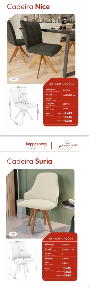 Cadeiras | Nice - Suria | Venda:-62% | Kappesberg Sala de Jantar Premium 0925