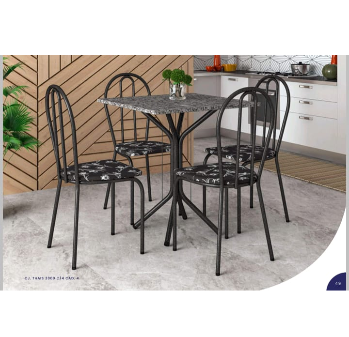 Mesa Quadrada + 04 Cadeiras c/ Tampo em Granito | Artefamol