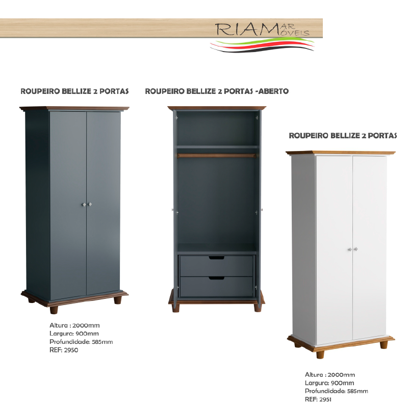 Roupeiro 2 Portas com Gaveteiro Bellize | 2950/2051 | Riamar Móveis