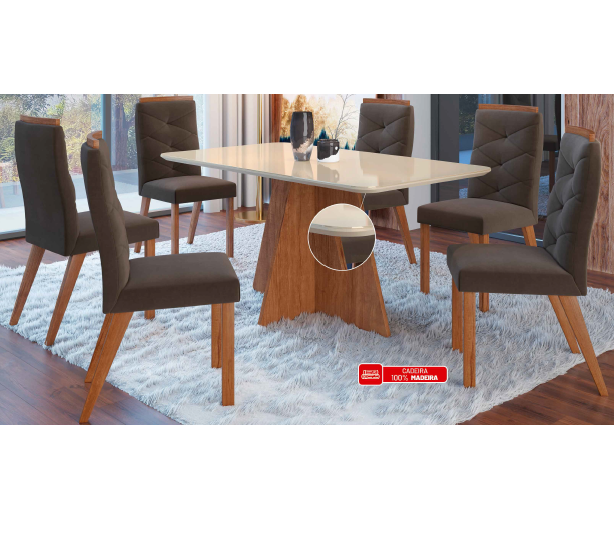 PREÇO + BARATO DO BRASIL | Conjunto Mesa e 6 Cadeiras Estofadas | 23/147-6 | Zamarchi