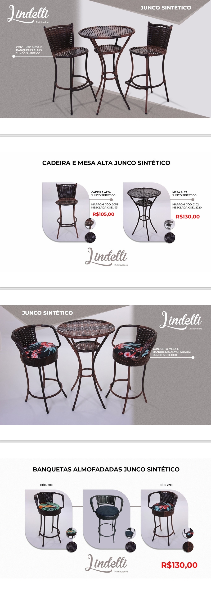 Conjuntos | Mesa Bistrô + Banquetas Junco Sintético - Mesa Dobrável + Banquetas Madeira | Lindelli | Venda: +50% 0525