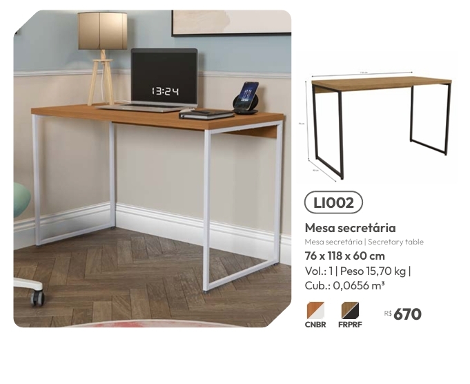 Mesa Secretária | LI002 | Venda:-62% | Kappesberg Crome 0925