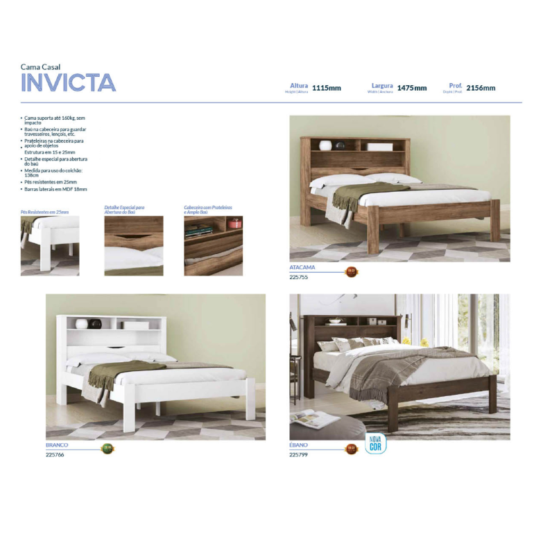 PREÇO + BARATO DO BRASIL | Cama Casal Invicta | 225755 | Santos Andirá