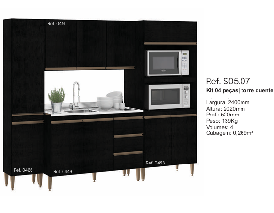 Cozinha Modulada Sabrina c/04 Peças | S05.07 | Soluzione 0226