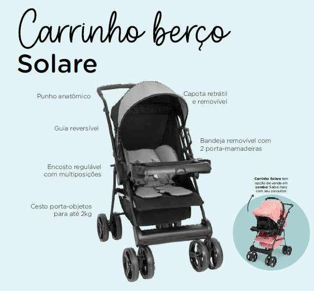 Carrinho Berço Solare | 0 a 15kg | Tutty Baby