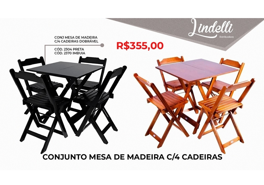 Conjunta Mesa de Madeira c/ 04 Cadeiras | 0525 | Venda: +50% 0525