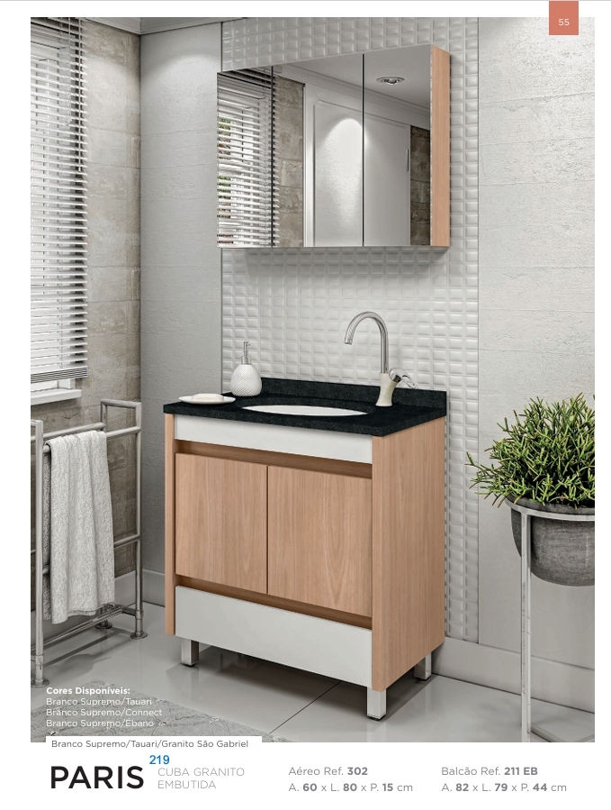 Conjunto Banheiro Paris 80CM | Cuba Granito Embutida | Balcony 0926