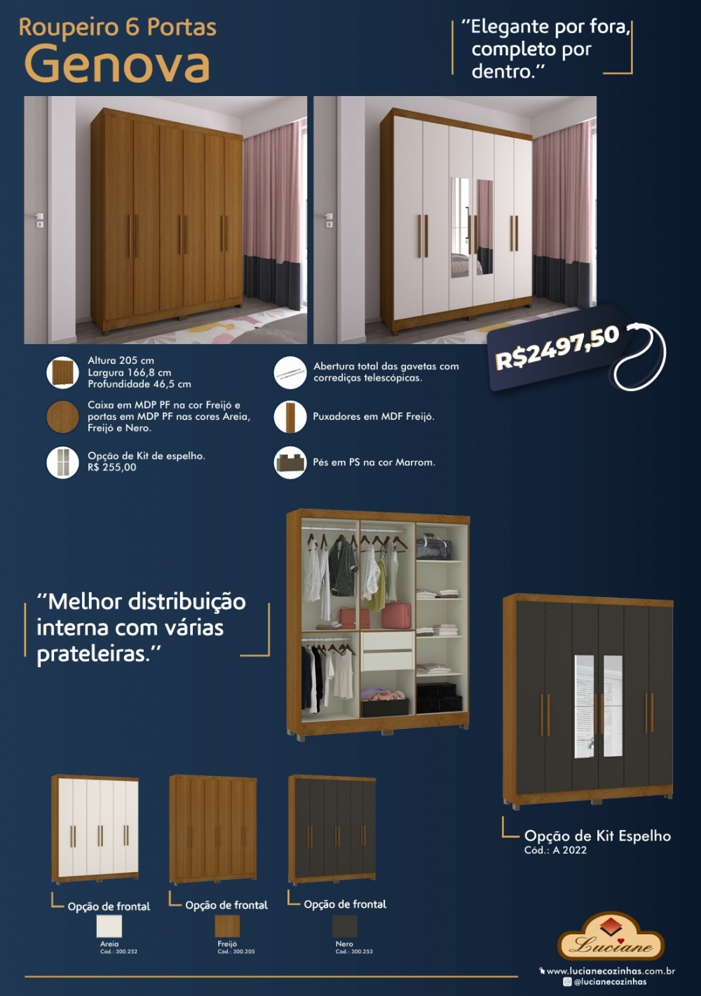 Roupeiro Genova 4 Portas e 6 Portas | Móveis Luciane | Venda: + 55% 0325