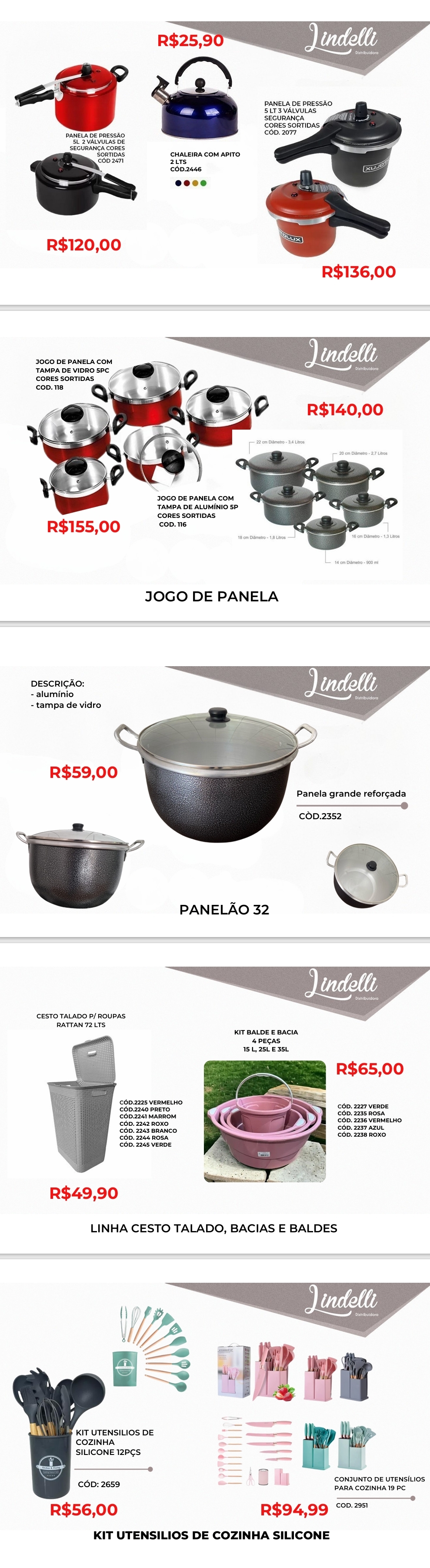 Utensílios de Cozinha e Panelas | 2659-2951-2352-118-116-2471-2446-2077 | Lindelli | Venda: +50% 0525