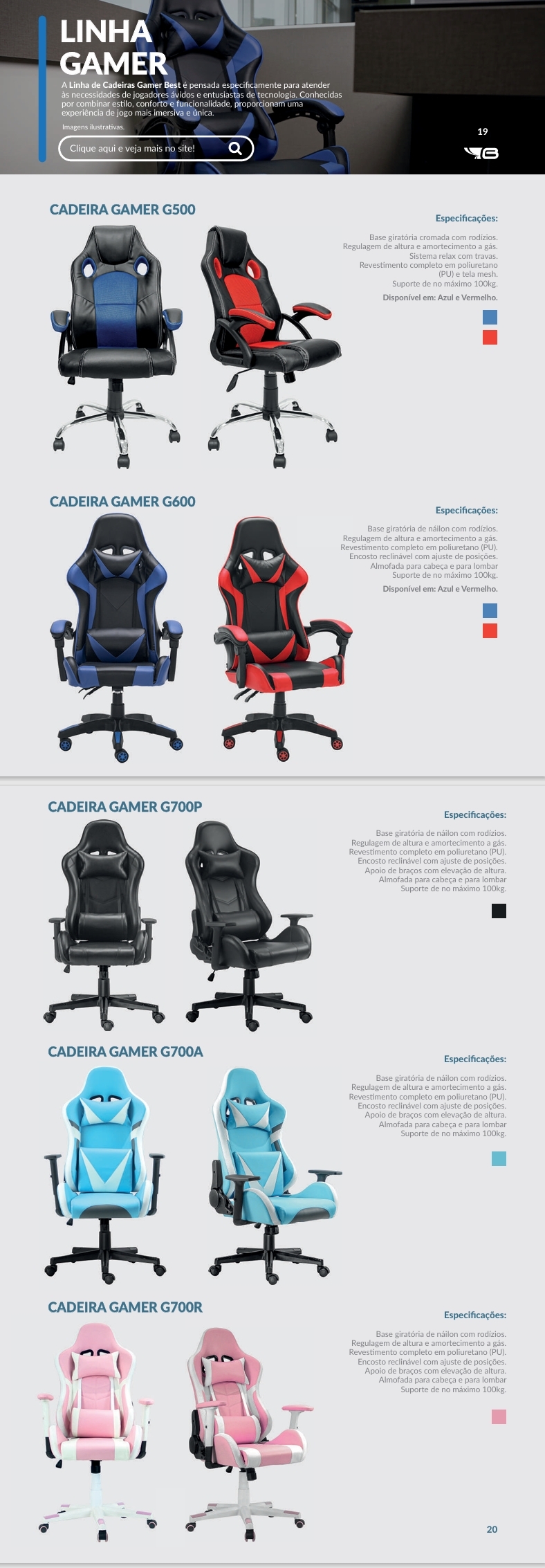 Linha Gamer | Cadeiras | G500 -G600 -G700P -G700 - G700R | Best 0425